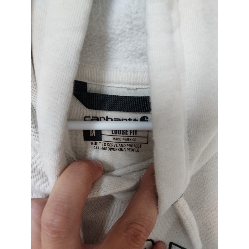 Carhartt Hoodie  Mens Medium Loose Fit Graphic Spellout Fleece Grunge Spots M - Picture 3 of 15